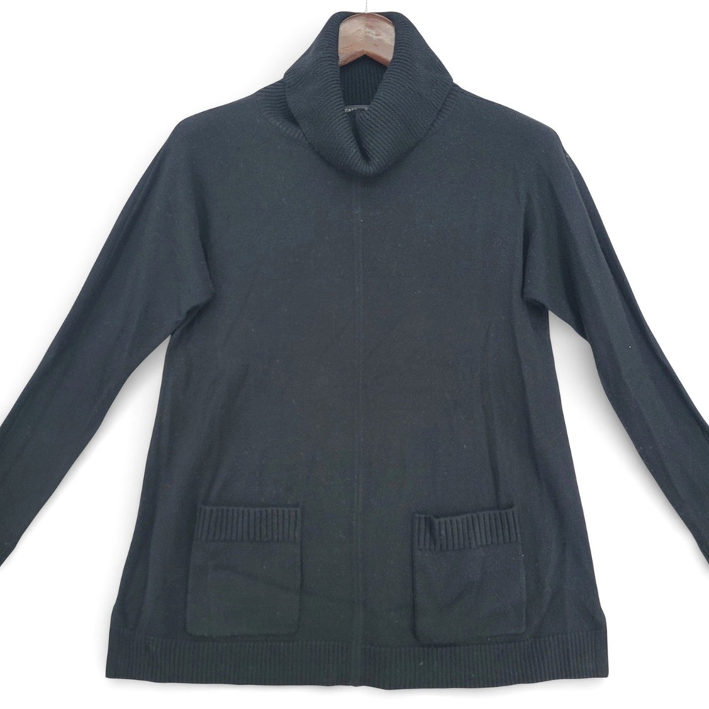 Talbots‎ Women XS Black Merino Wool Tunic Sweater Long Sleeve Pockets Minimalist